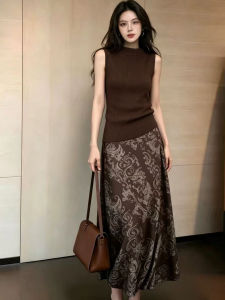 XIAMENGSHI | Bộ Đầm Knit In Hình Không Tay Mới Mùa Hè Dáng Ôm