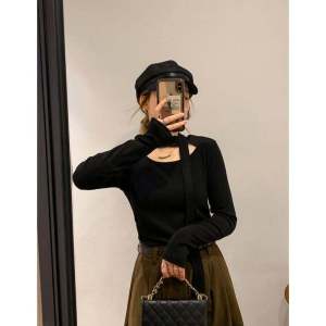 Fall and Winter New Arrival Bottoming Shirt Womens Ribbon Scarf Long Sleeves T-shirt Niche Design Slim Fit Versatile Top Spring