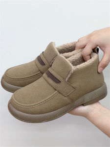 Thickened Winter Bean Shoes Fashionable Flat Bottom Fur Shoes Old Beijing Cloth Shoes Mom Shoes Korean Style round Toe Casual Cotton Shoes