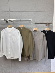 Heavy Weight Pure Cotton Oxford Woven Shirts Men Long Sleeves Spring Fancy White Stand Collar Shirt round Neck Shirt Outwear