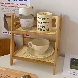 Nordic Style Rattan Bamboo Storage Rack Multi-layer Desktop Organizer Kitchen Condiment Holder