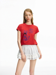 AIVEI | Casual Fun Velvety Patterned Short Sleeve T-Shirt