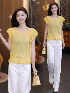 YOUFAN | Fashionable Floral Trim Loose Fit Shirt