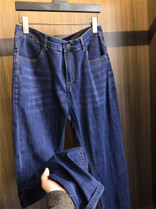 Mens Casual Straight Leg Jeans Washed Cotton Elastic Waist Long Trousers Spring 2025 Fashionable Wear-resistant Comfortable