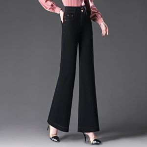 Spring 2025 High Waist Wide Leg Casual Jeans Womens Fashionable Micro Flared Pants Spring Autumn Wear Comfortable Cotton Denim