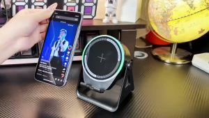 ✅100% Original AMZ ZJ08 Bluetooth Wireless Induction Speaker Phone Holder RGB & Rotating 360° With power bank