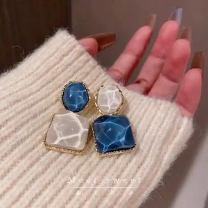 Women Asymmetry Round Square Crystal Drop Earrings Pink Orange Olive Blue Bright Colorful Dangle Earrings Trendy Jewelry