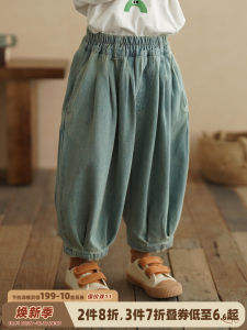 Loose Cotton Denim Pants for Boys Baby All-Match Elastic Waist Long Trousers Korean Style Autumn Wear Childrens Clothing