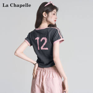 La Chapelle | Áo Thun Nữ Tay Ngắn In Chữ Nếp