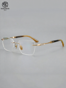 MOKCHEON | Men's Business Pure Titanium Buffalo Horn Frame Rimless Prescription Glasses
