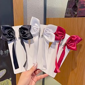 AHOURR เครื่องประดับผมโบว์ขาวนม คลิปคู่สามมิติ กิ๊บติดผมน่ารักซุปเปอร์แฟรี่