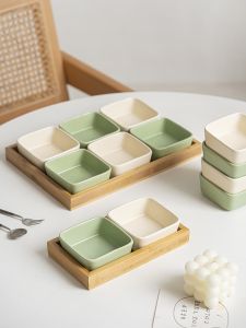 Nordic Style Ceramic Plate Four Square Small Snack Plate Nuts Flavor Dish Pure Color Home Use Kitchen Dining Table Plate