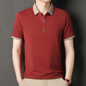 Áo Thun Nam Tay Ngắn Màu Đỏ Thời Trang Mùa Hè Bằng Lụa Tơ Tằm Mỏng Áo Thun Nam Cổ Polo Áo Sơ Mi Bố Thoáng Khí Chống Khuẩn