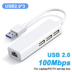 KEBIDU | 100Mbps USB C Network Card USB To RJ45 Ethernet Lan Adapter 3 USB 2.0 Type C Hub for MacBook Xiaomi Samsung Huawei PC Computer