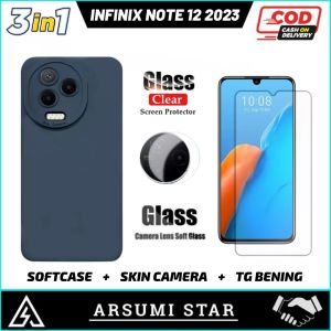 Promo Paket Murah 3in1 Case Infinix Note 12 2023 Camera Softcase Slim Black Matte Casr Liquit + Tg Anti Gores Ceramic Matte Anti Spy + Garskin Carbon 3D
