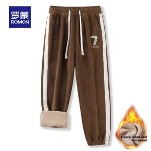 ROMON | Romon Fleece Lined Mens Casual Pants Winter Loose Fit Sweatpants Warm Thickened Youthful Style Long Trousers With Pockets