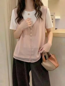 AIYITI | Áo Thun Tay Ngắn Đệm Giả Hai Mảnh Màu Hồng Plus Size Cho Phụ Nữ