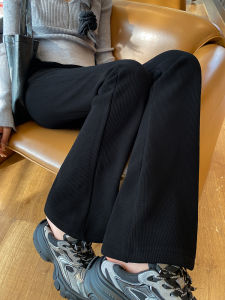 Black High Waist Flared Pants Womens Casual Knitted Trousers Spring Autumn New Style American Slimming Horse Hoof Pants