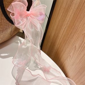 Super Fairy Kids Big Bow Ribbon Hairpin Girl Purple Princess Style Hairpin Butterfly Mesh Braided Hair Ribbon for Women