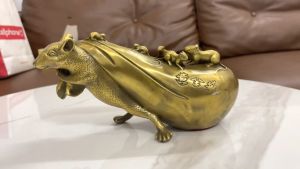 Tượng chuột bằng đồng phong thủy kéo bao tài lộc và đàn con (DxRxC: 22x9x12cm nặng 1.2kg)