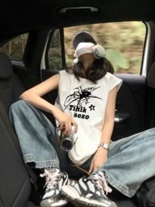 Áo Thun Cotton Mỹ Không Tay Dáng Rộng Cổ Treo Mùa Hè Mới Cho Nữ Áo Thun Cotton Phong Cách Thường Ngày Không Tay Cổ Chữ V