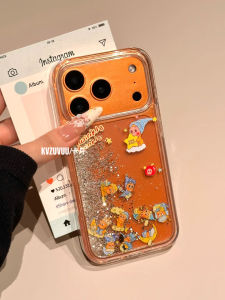 LIANGWU | Cute Cartoon Design Slide Liquid Case for iPhone Clear Hard Shell