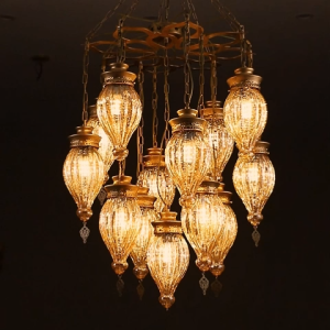 วินเทจศาลโคมไฟเหล็กศิลปะชาติสไตล์คลาสสิกศิลปะหลายหัวโคมระย้าบาร์คลับเฮาส์โคมไฟสีอบอุ่นเก้าหัวสิบสามโคมระย้าห้องนั่งเล่นของโรงแรม