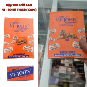 Hộp 100 lưỡi Lam  VI - JOHN TIGER ( CAM )  Sản xuất tại nhật bản siêu bén siêu bền .