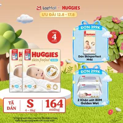 [12-17.08 QUÀ TẶNG ĐƠN 0Đ] Combo 2 Tã/Bỉm dán sơ sinh Huggies Skin Perfect S80 - 80 miếng