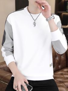 ROMON | Romon Mens Round Neck Sweatshirt Casual Long Sleeve T-shirt Autumn Fashion Urban Style Antibacterial Straight Cut Base Shirt