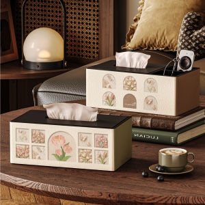 Retro Leather Tissue Box Bedroom Coffee Table Desktop Storage Box Rectangular Shape Home Storage Organizer Floral Decoration