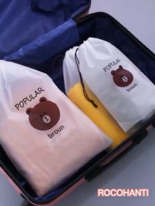 Bag Travel Frosted PE Rope Drawstring Bag Cartoon Bear Drawstring Shoe Storage Organizer Packaging 化妆品收旅行纳袋袋