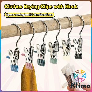 KLIMO Windproof with Hook Clothes Drying Clips: 5pcs Stainless Steel Anti-slip Hanger
