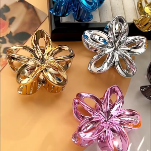 Jepit Kamboja Lubang Metalik 8CM Aksesoris Rambut Jedai Bunga Kilap Cakram Wanita Premium Hair Clip Frangipani Flower Metalic Shinny Loop Fashion