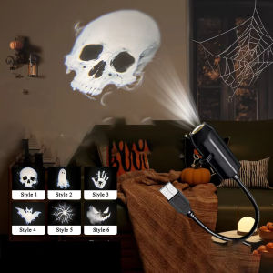 Aitemay Halloween Projector USB 360 Degree Rotating LED Skull Projector Lamp Halloween Decoration for Bedroom Ceiling Room Wall Decor