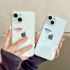 Lucky Text Pure Color Simple Design Apple 14Promax Phone Case New 14Plus Transparent Full Cover iPhone13 AntiFall Couple 7 Women 12Mini/11/15 Protective Cover 8p