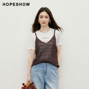 HOPESHOW | Vintage Knitwear Slimming Bright Thread Lace Hollow Sleeveless V-neck