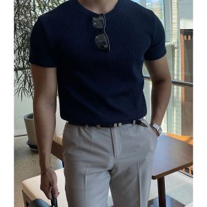 Mens Summer Short Sleeve Men Athleisure Workout Short Sleeve Muscle Fitness T-shirt High Quality Men Cozy T-shirt Streetwear