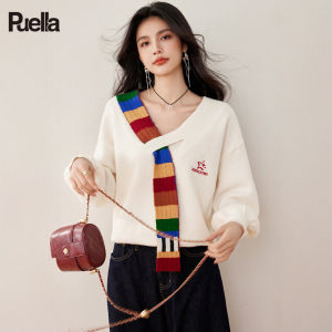 puella | Vintage Design Rainbow Patchwork V-neck Knitwear