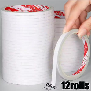 Xzxinzhan】สติกเกอร์เทปที่แข็งแรงสองด้านกาวเทปบางเฉียบสีขาว12ม้วนกระดาษเหนียวสองด้านงานหัตถกรรมสำนักงานบ้านเทปสองด้าน