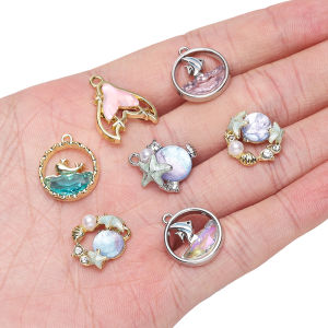 1PC hợp kim mặt dây chuyền thủy tinh quyến rũ Sao Biển vỏ hình dạng cho vòng tay thủ công Vòng cổ Keychain tự làm Phụ kiện làm đồ trang sức