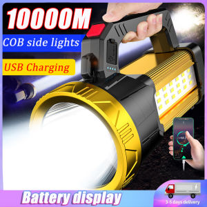 Flashlights P50 Super Bright Flashlight Waterproof Torchlight LED USB Rechargeable Spotlight High Power Worklight Searchlight Emergency Lantern Flash Light With Side Light Long Range Flash Light for Camping torch light lampu suluh
