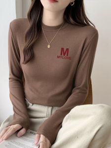 เสื้อยืดคอกลมแขนยาวทรงเข้ารูปสำหรับผู้หญิง ทรงหลวม ปกติ หนา ใส่ได้ตลอดปี สไตล์เกาหลี เสื้อชั้นในสีพื้น