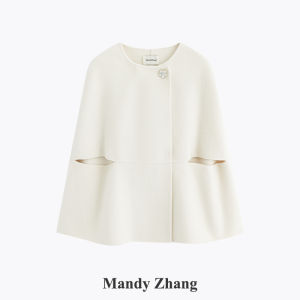 Elegant French Style White 100 Pure Wool Coat