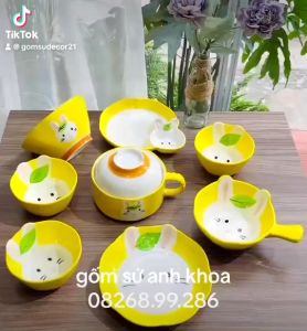 Siêu Sale - Bộ Bát Đĩa Gốm Sứ Decor Bát Ăn Cơm Bát Ăn Chè Chén Dĩa Dễ Thương Bộ Thỏ Vàng Nồi Dễ thương xinh yêu