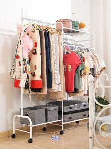 NI Indoor Clothes Hanger rack With Wheel Household Floor Vertical Drying Rack Simple Storage Clothes Double Pole Hangers Rough Clothes Pole Mulig Rack