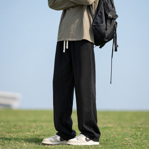 กางเกงยีนส์ทรงตรงผู้ชาย ทรงหลวม ทรงหลวม ทรงลำลอง ฤดูใบไม้ร่วง ฤดูหนาว กางเกงยีนส์ผ้าขนแกะอ่อนแบบมีเชือกผูกสำหรับผู้ชาย ทรงหลวม