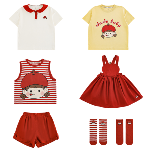 YOEHYAUL | Charming and Lovely Apple Design Girls Pinafore Dress Set