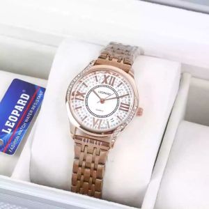 Jam Tangan Wanita Leopard 3333L Tali Rantai Tanggal Aktif Original