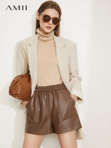 American Vintage Casual Wide-leg A-line Leather Shorts